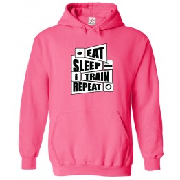 Eat Sleep Train Repeat Kids and Adults Novelty Pull Over Hoodie for Gym Lovers and Fitness Enthusiast 